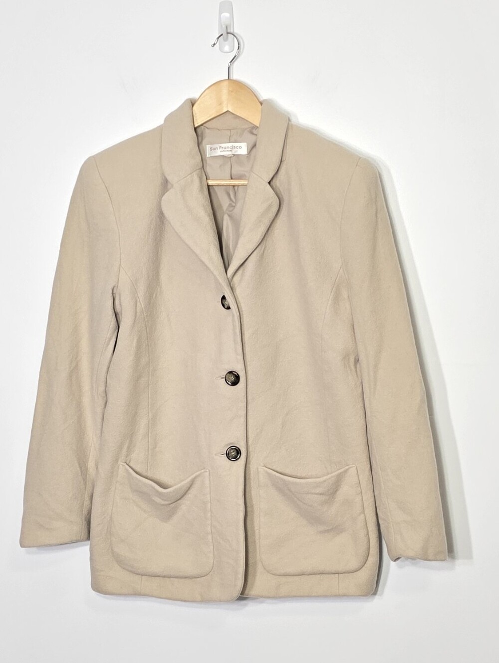 San Francisco Collection Tan Cream Wool Cashmere Blend Pockets Business Casual